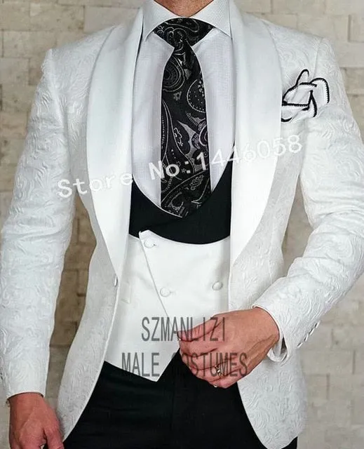 SZMANLIZI Mens Wedding Suits Italian Design Custom Made Black Smoking Tuxedo Jacket 3 Piece Groom Terno Suits For Men