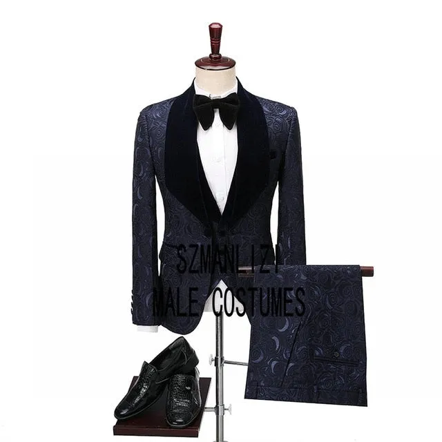 SZMANLIZI Mens Wedding Suits Italian Design Custom Made Black Smoking Tuxedo Jacket 3 Piece Groom Terno Suits For Men