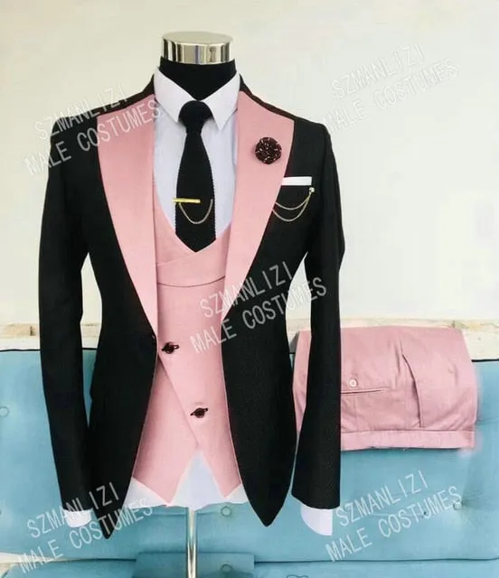 SZMANLIZI Mens Wedding Suits Italian Design Custom Made Black Smoking Tuxedo Jacket 3 Piece Groom Terno Suits For Men