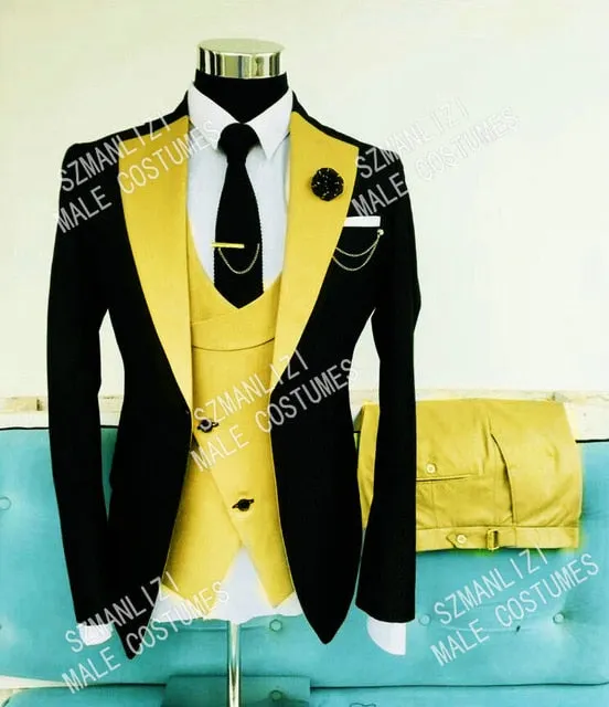 SZMANLIZI Mens Wedding Suits Italian Design Custom Made Black Smoking Tuxedo Jacket 3 Piece Groom Terno Suits For Men