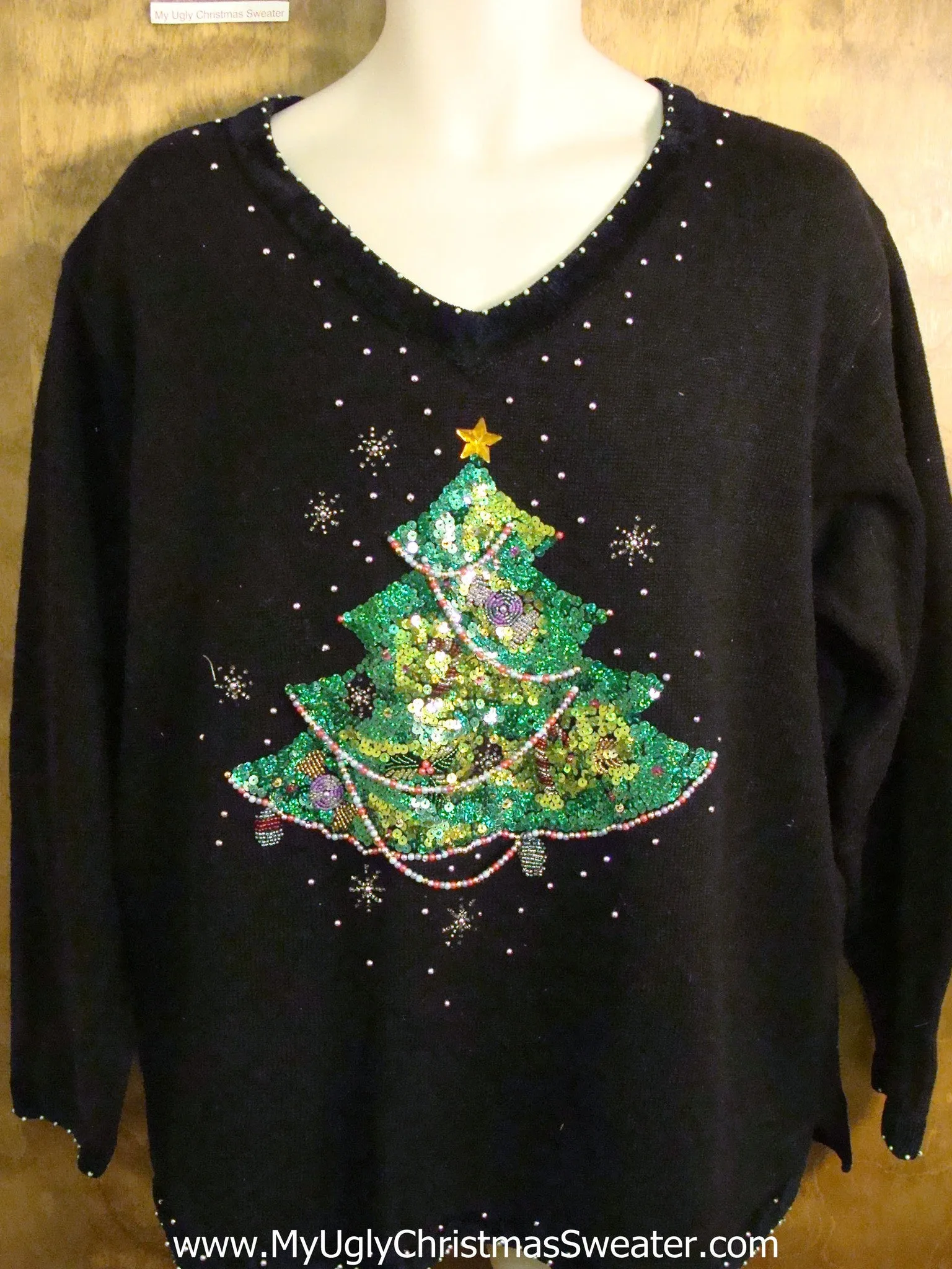 Tacky Green Bling Tree Bad Christmas Sweater