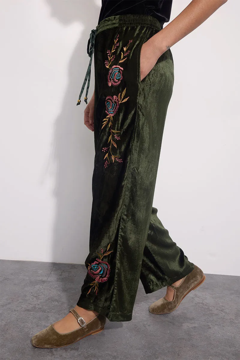 Talia Embroidered Green Trousers