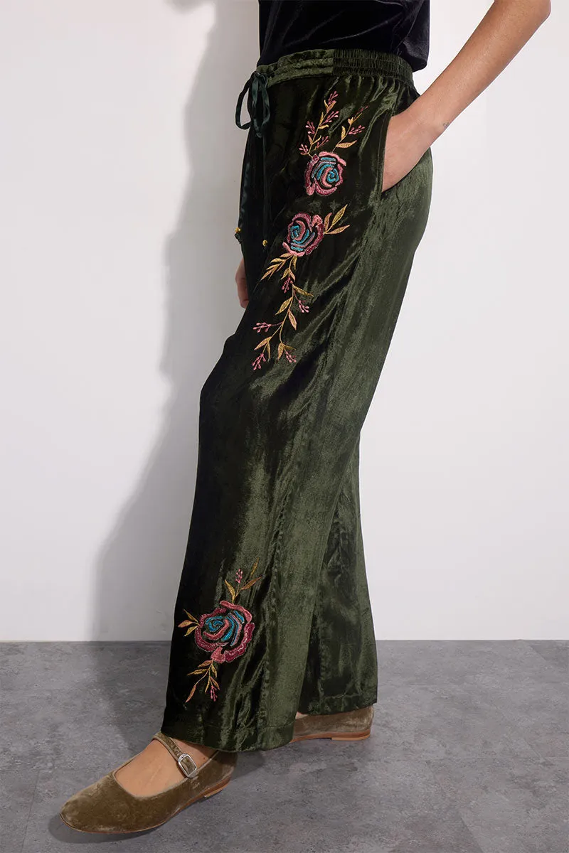 Talia Embroidered Green Trousers