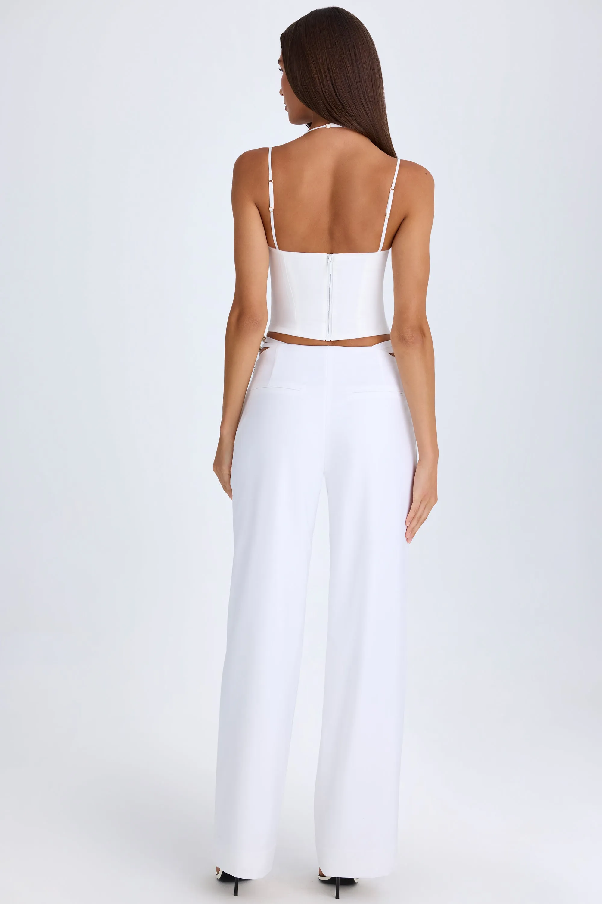 Tall Belted Cut-Out Wide-Leg Trousers in White