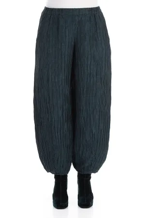 Taper Midnight Blue Crinkled Silk Linen Trousers