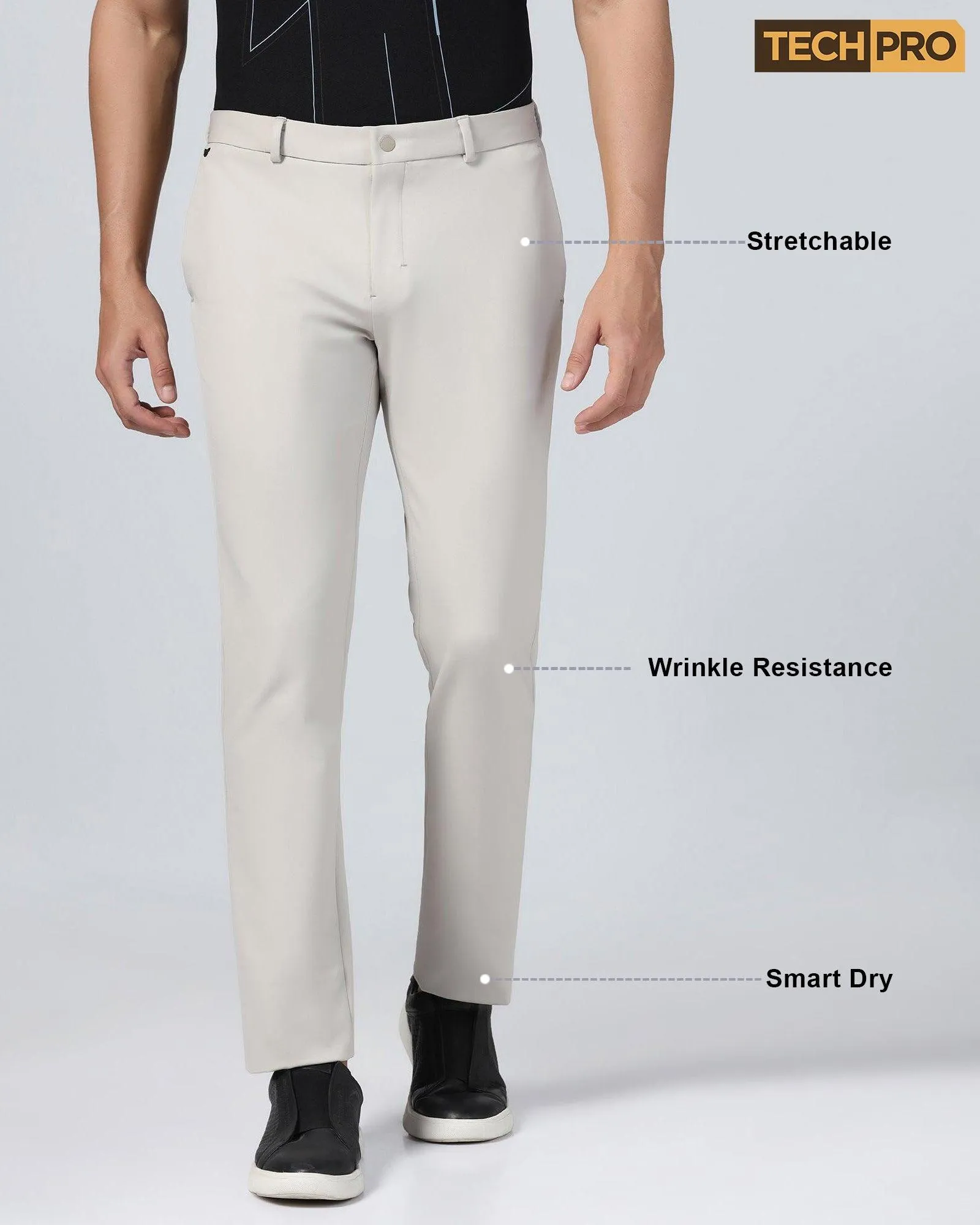 TechPro Slim Fit B-91 Formal Beige Solid Trouser - Ashley