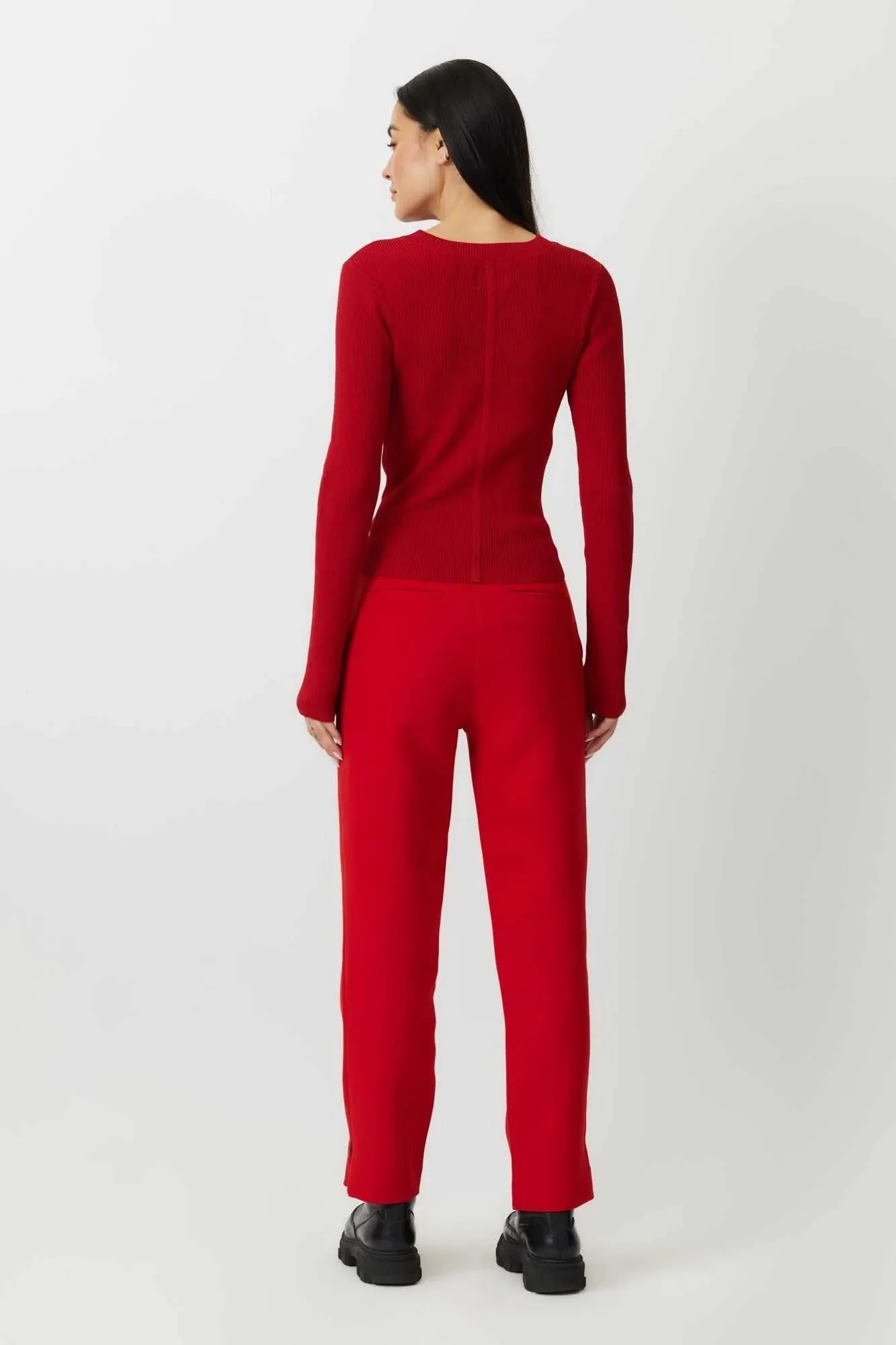 The Nelly - Lipstick Red Straight Leg Japanese Twill Trousers