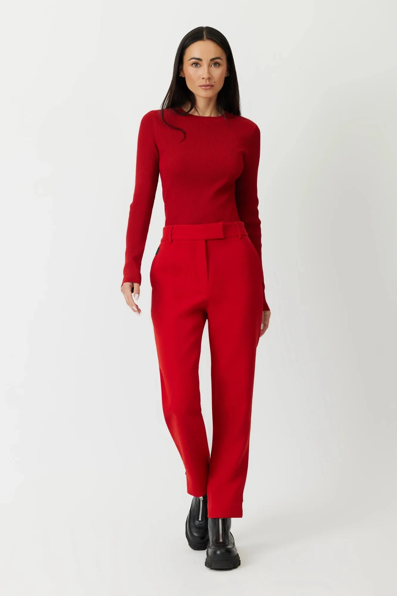 The Nelly - Lipstick Red Straight Leg Japanese Twill Trousers