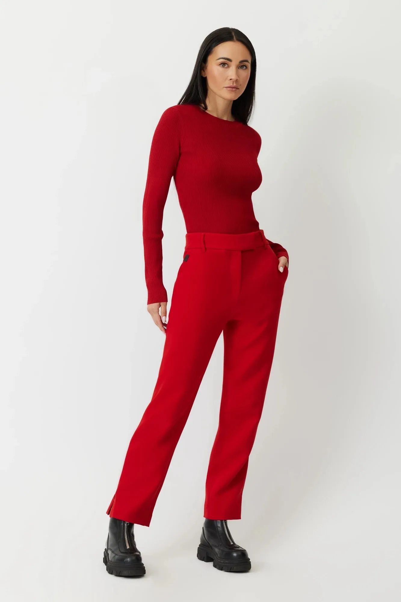 The Nelly - Lipstick Red Straight Leg Japanese Twill Trousers