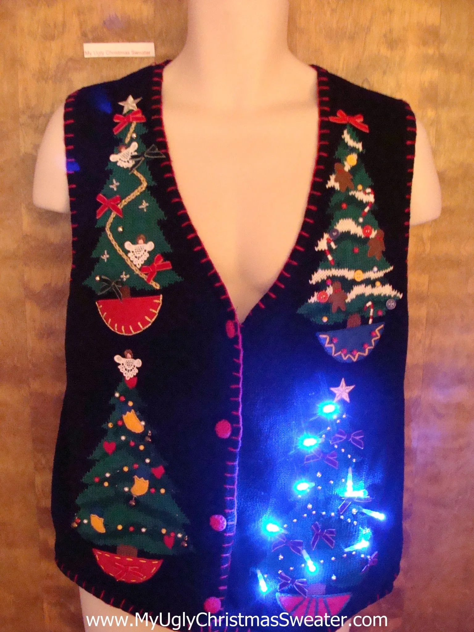 Tree Farm 2sided Ugly Christmas Sweater Vest with Lights