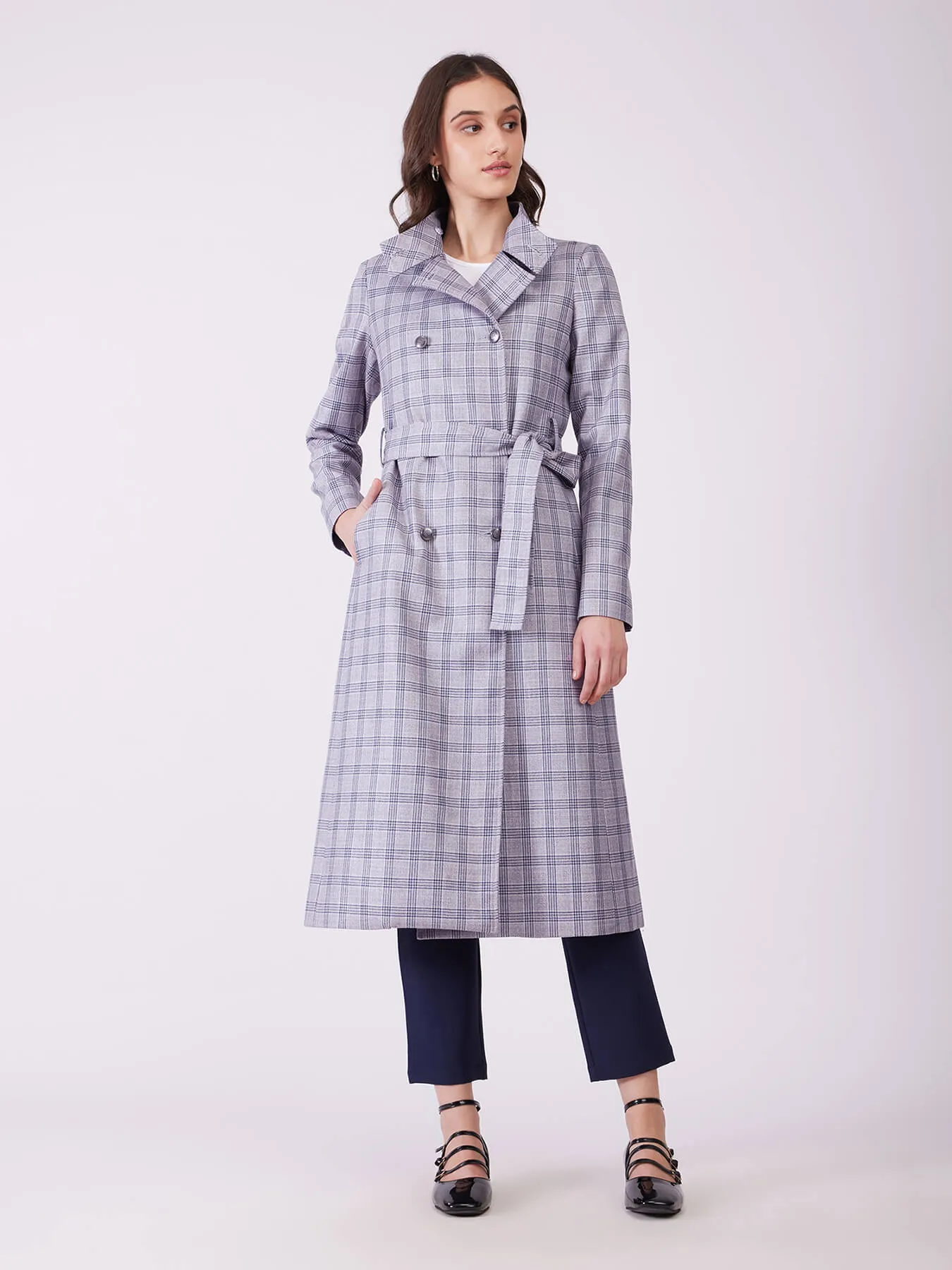 Tweed Wool Longline Overcoat - Grey