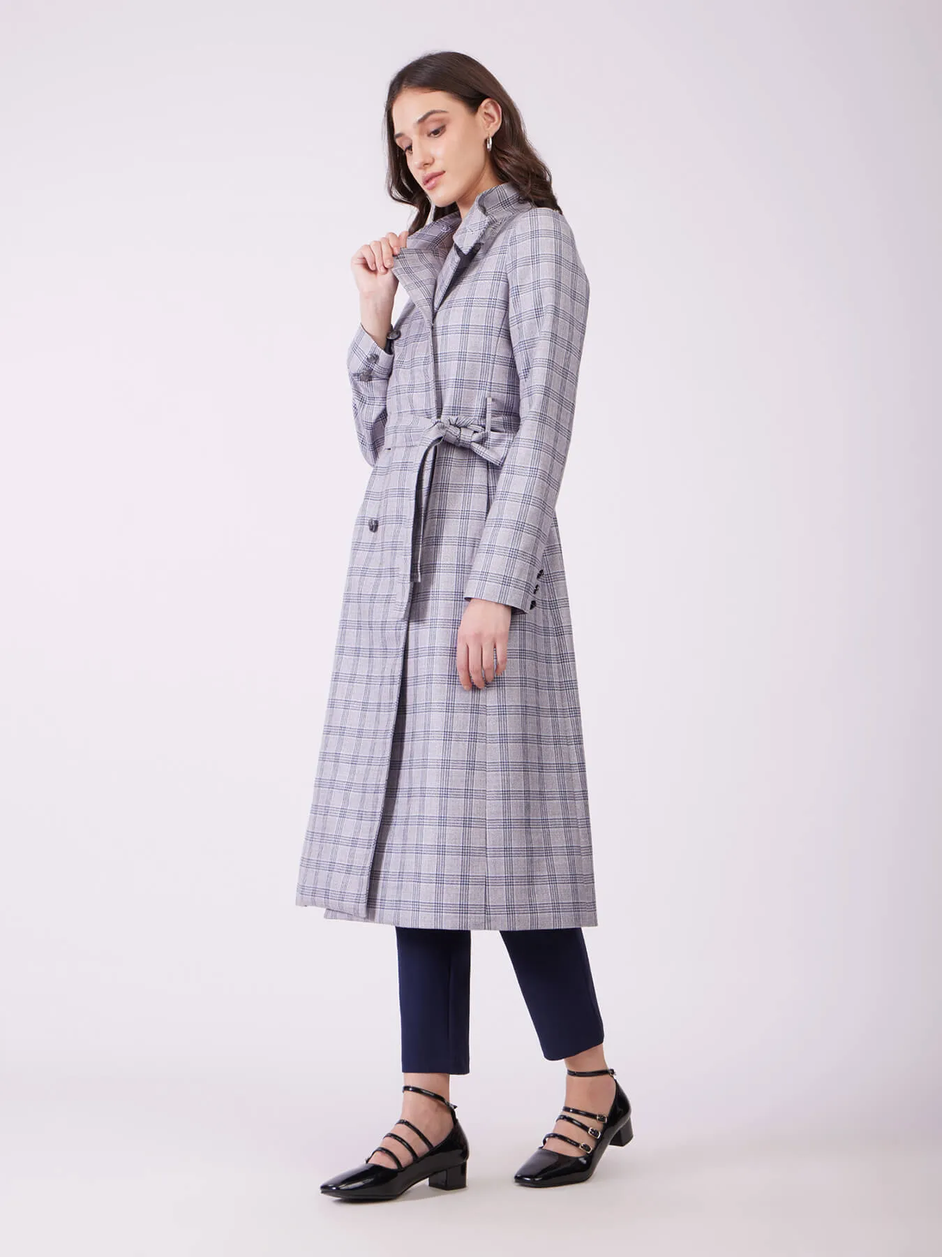 Tweed Wool Longline Overcoat - Grey