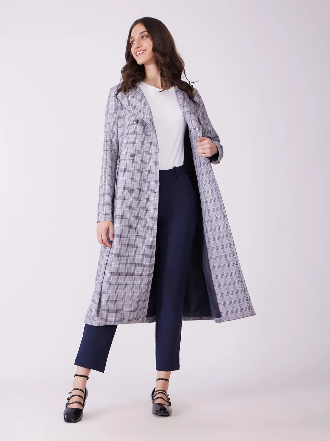 Tweed Wool Longline Overcoat - Grey