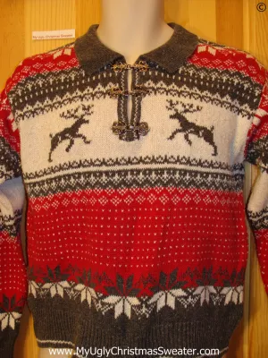 Ugly Christmas Sweater Party Vintage Reindeer Sweater (v42)