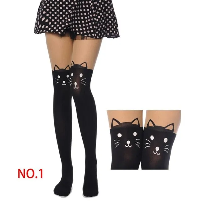 VenusFox 20 Styles Women Print Cartoon Cat Pattern Tights Pantyhose Stockings