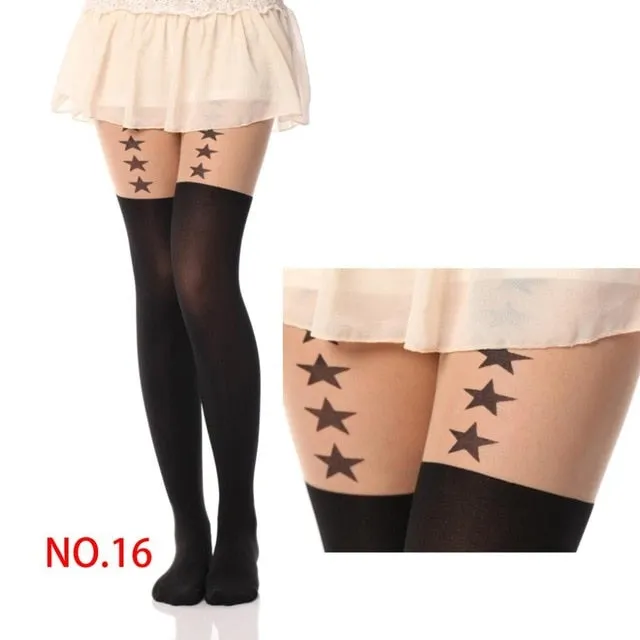 VenusFox 20 Styles Women Print Cartoon Cat Pattern Tights Pantyhose Stockings