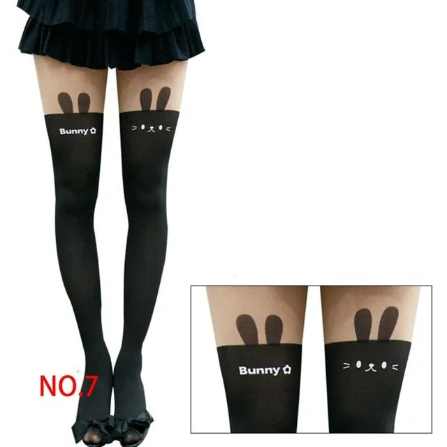 VenusFox 20 Styles Women Print Cartoon Cat Pattern Tights Pantyhose Stockings