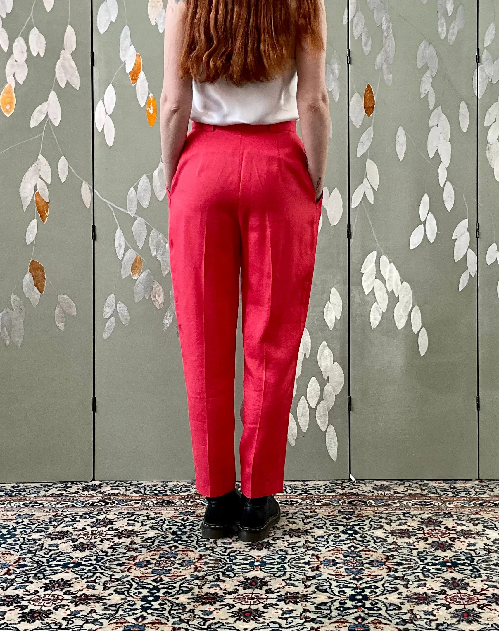 Vintage 1980s Deadstock Pink Linen Trousers, W29"