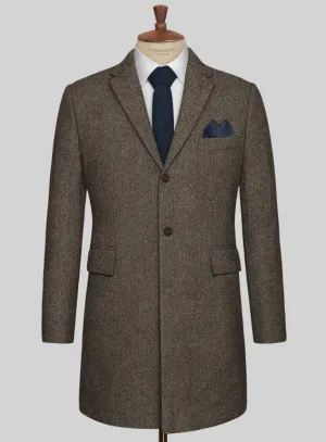 Vintage Dark Brown Herringbone Tweed Overcoat