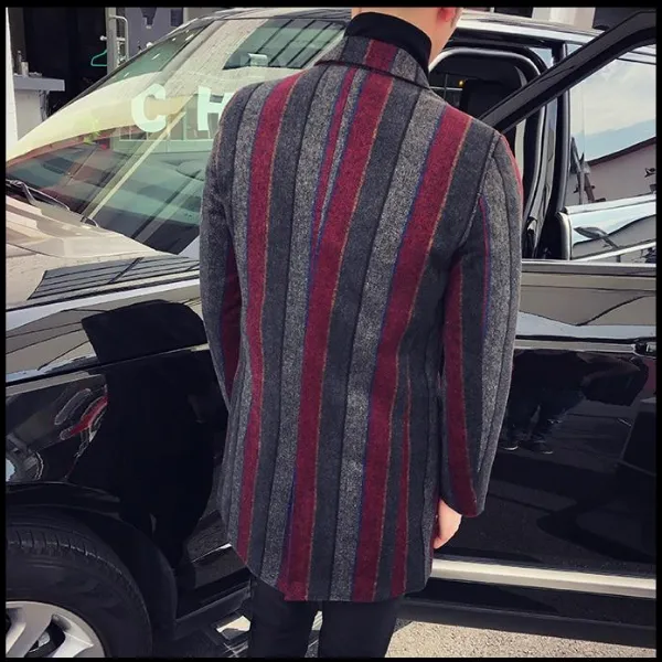 Vintage Long Woolen Striped Dual Tones Men Blazer