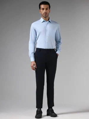 WES Formals Navy Slim-Fit Mid-Rise Trousers