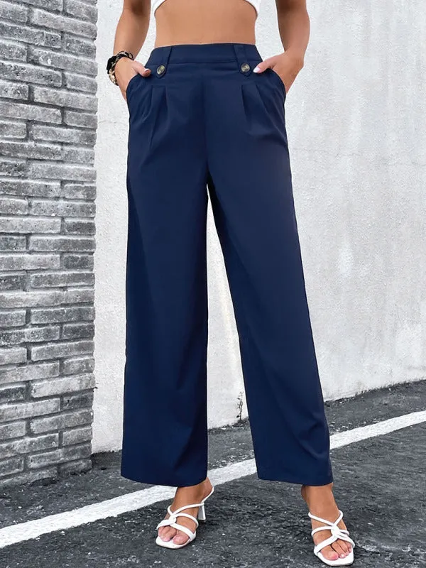 Women's Half Elasticated Waist Tailored Wide Leg Trousers