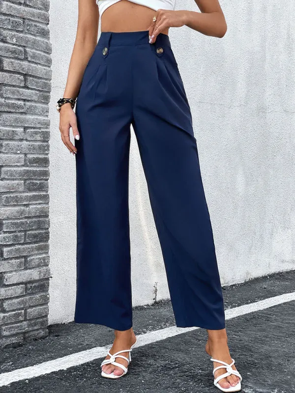 Women's Half Elasticated Waist Tailored Wide Leg Trousers