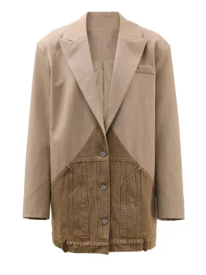 Women's Khaki Denim Boyfriend Suit Blazer