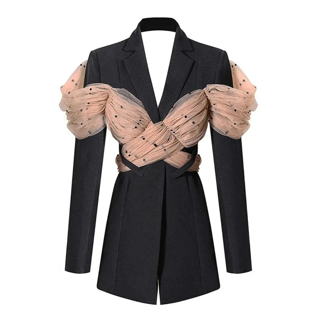 Women's Luxe Crepe Pink Mesh Blazer