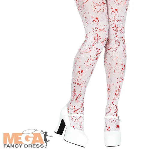 Women's White Blood Splattered Tights Halloween Accessory