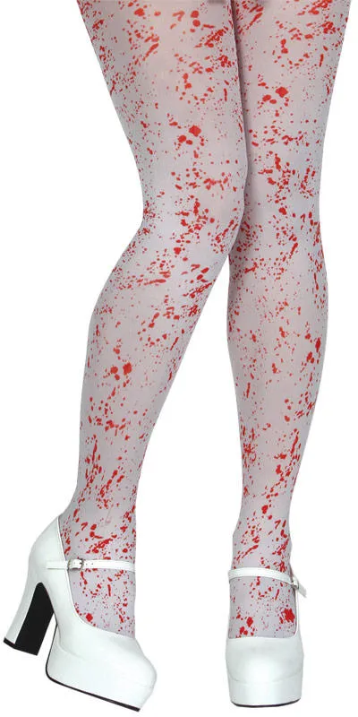 Women's White Blood Splattered Tights Halloween Accessory